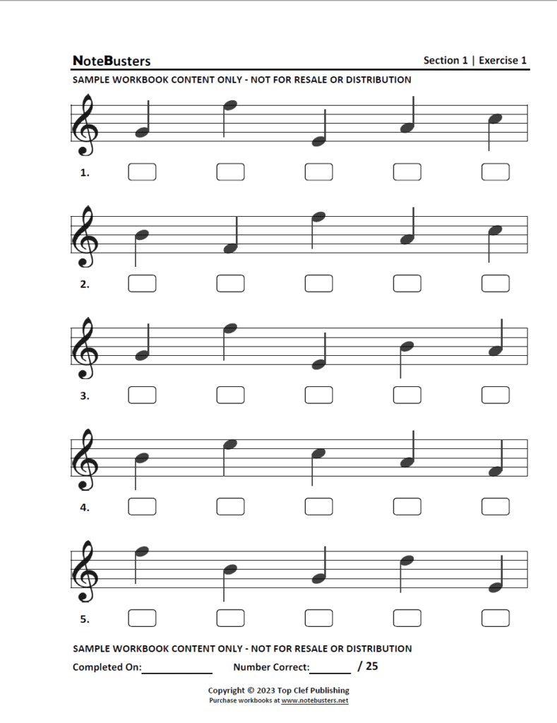 Sight reading sheet music exercises from notebusters section 1