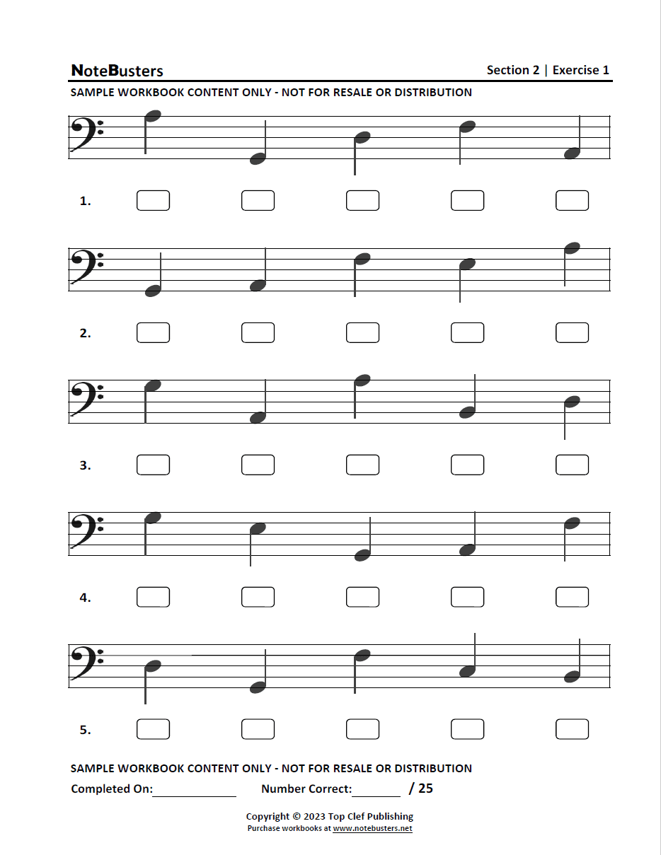 Section 2 Notebusters Sight Reading Music Workbook Sample