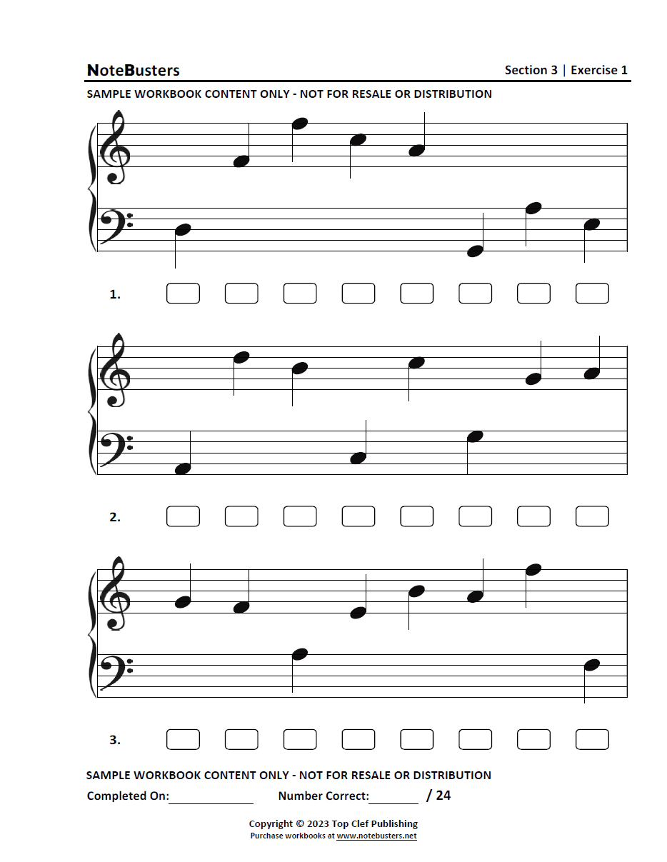Section 3 Notebusters Sight-Reading Music Workbook Sample