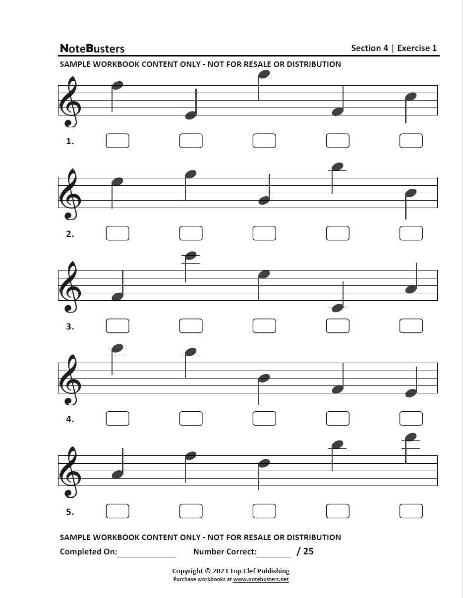 Section 4 Notebusters Sight-Reading Music Workbook Sample