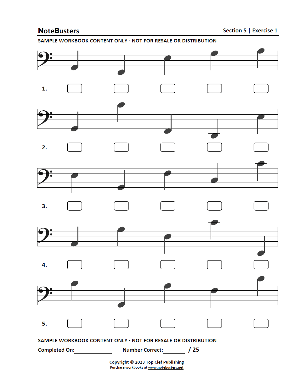 Section 5 Notebusters Sight-Reading Music Workbook Sample