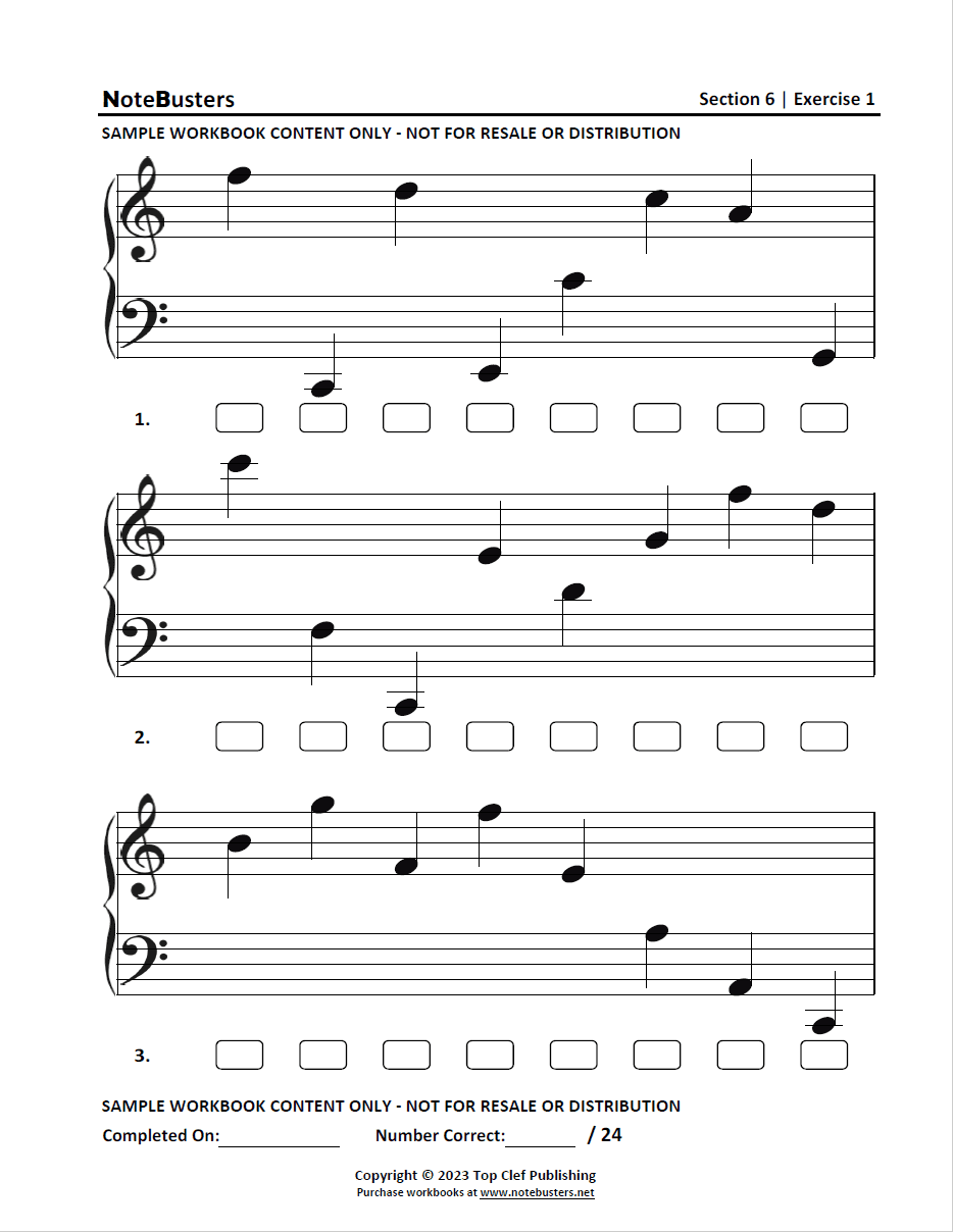 Section 6 Notebusters Sight-Reading Music Workbook Sample